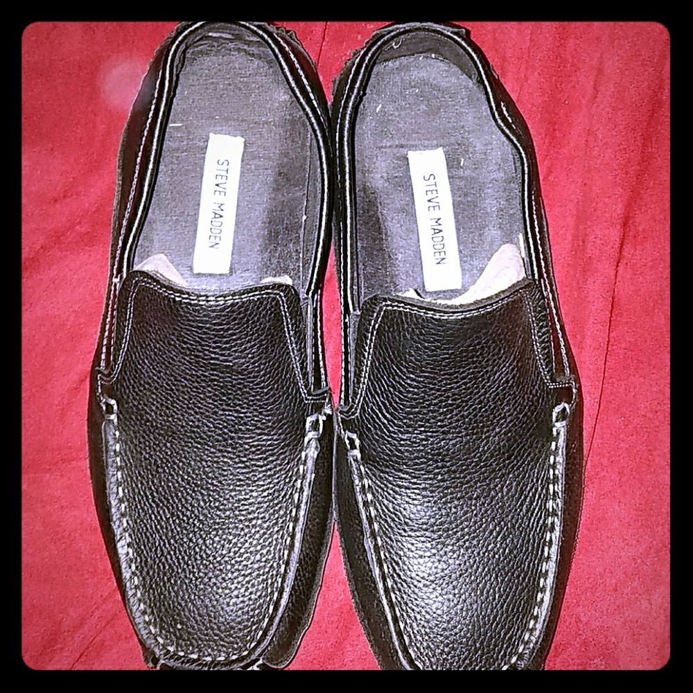 STEVE Madden Rocckit Mens Black Leather Slip 9.5